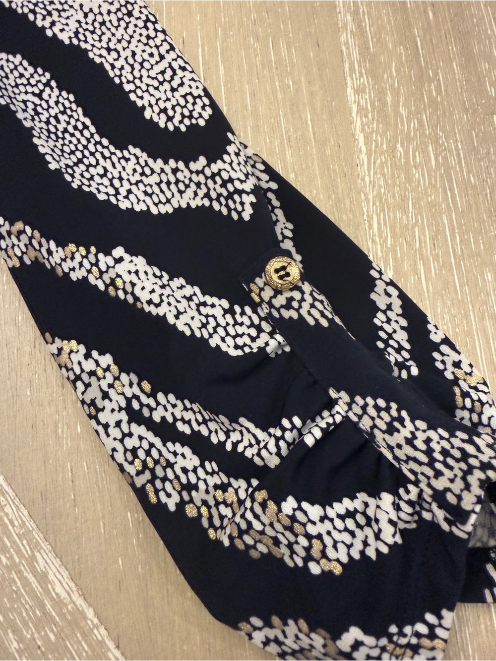 JM Collection navy, silver and gold Patterned Zip-Front Top - Picture 3 of 8